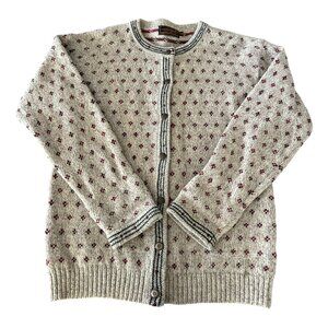 Vintage Eddie Bauer Bird’s Eye Wool Cardigan Women’s M Cottagecore Grannycore